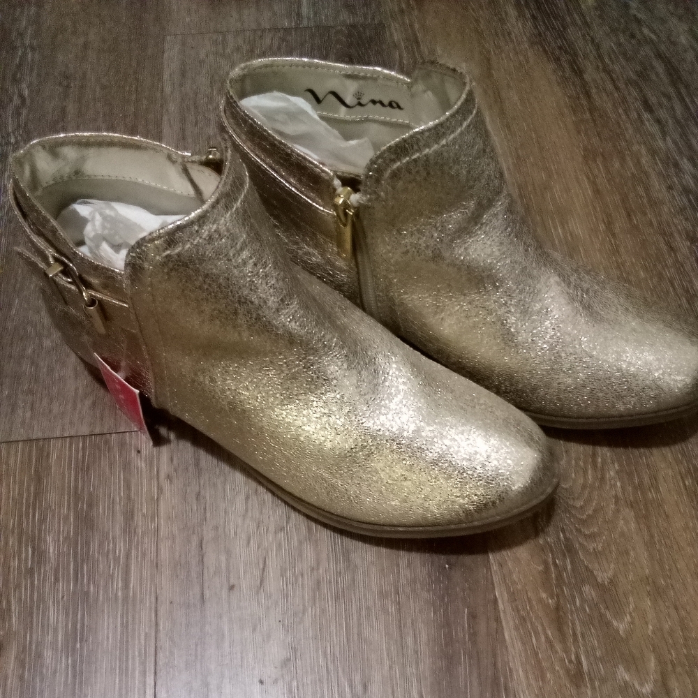 NWT: NINA; NEW YORK, MEMORY, FOAM, GOLD GLITTER, CHELSEA ANKLE BOOTS!